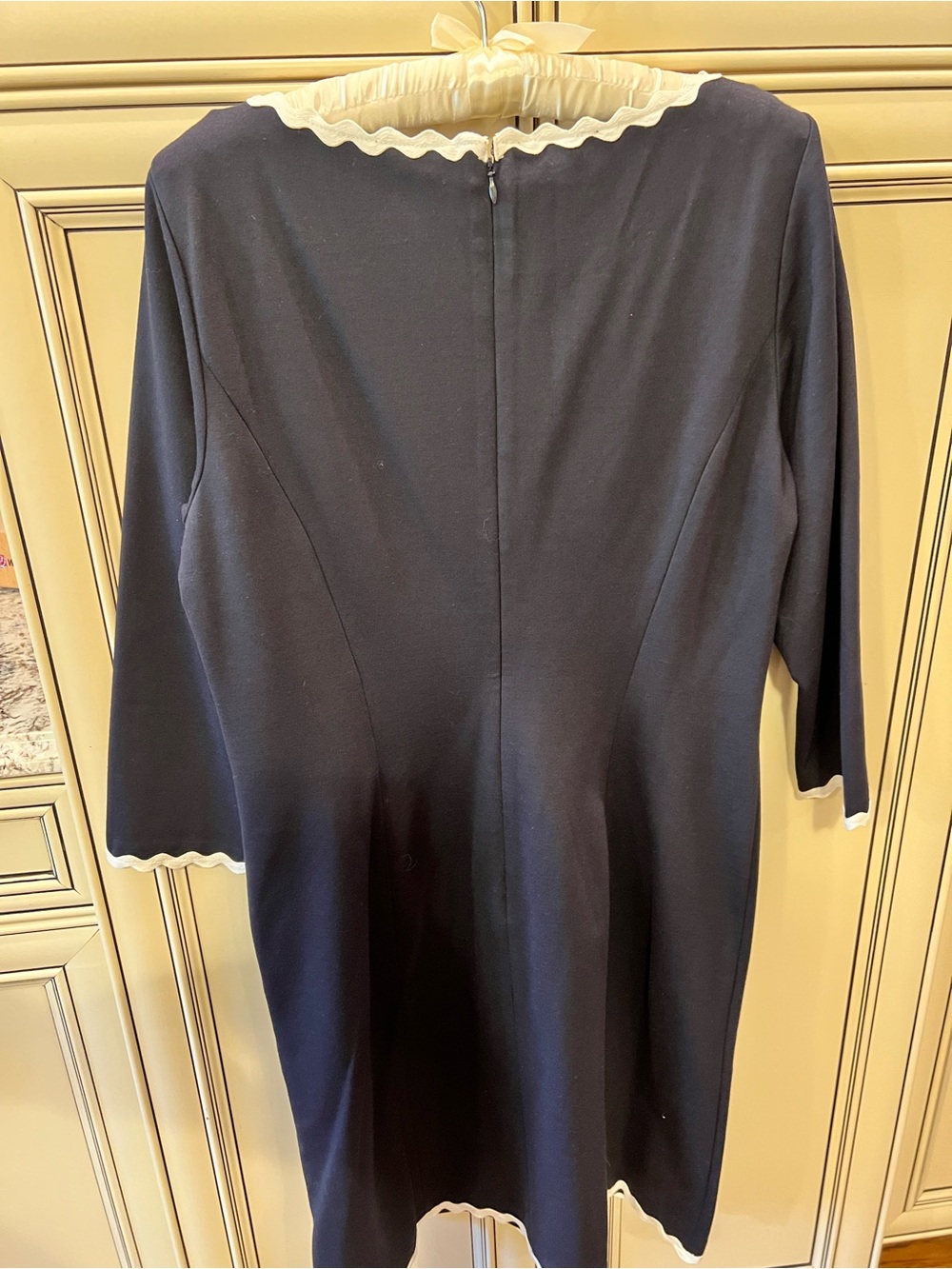 Talbots Navy Dress with White Scalloped Trim - Picture 4 of 7